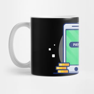 Hand Phone, wallet, Card, And Stack Of Gold Coin Cartoon Mug